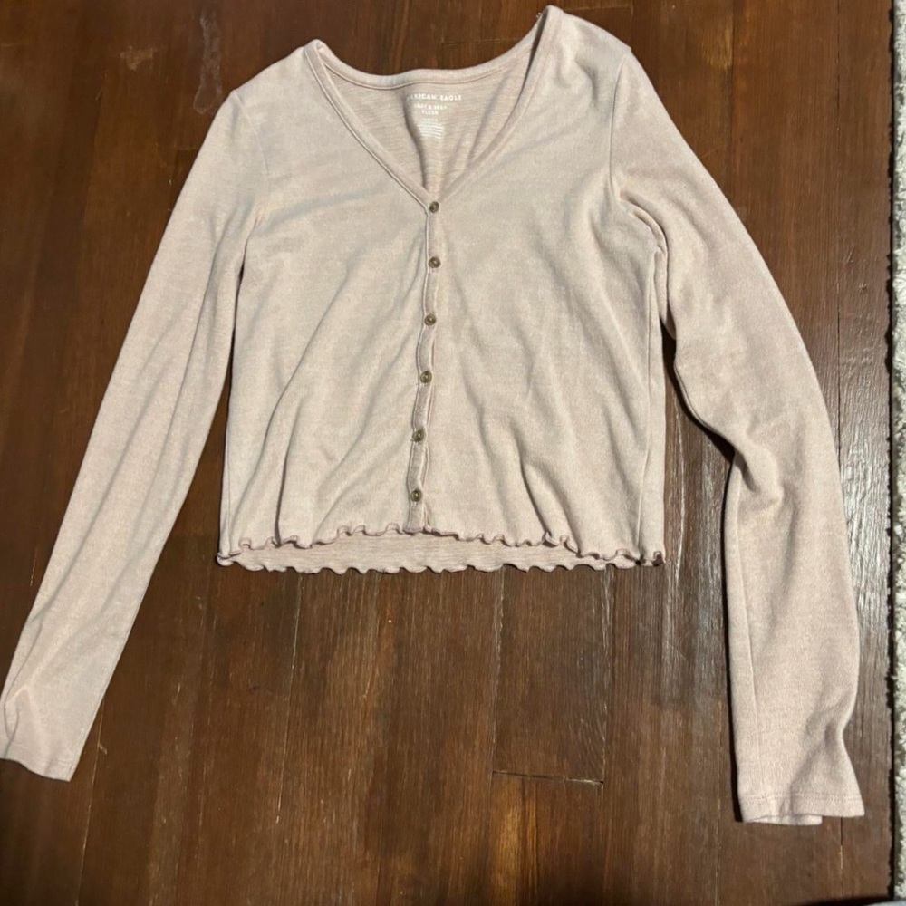 American Eagle Light Pink Button-Down Shirt